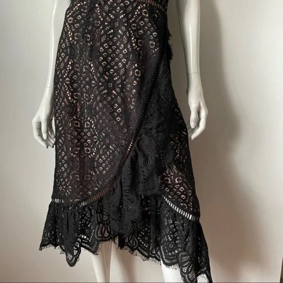 Lovers + Friends Black Lace Deep V Frill Sleeveless Dress, M - Picture 11 of 13